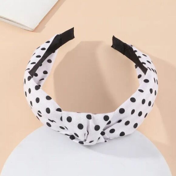 Black and White Polka Dot Top Knot Headband - Picture 1 of 1